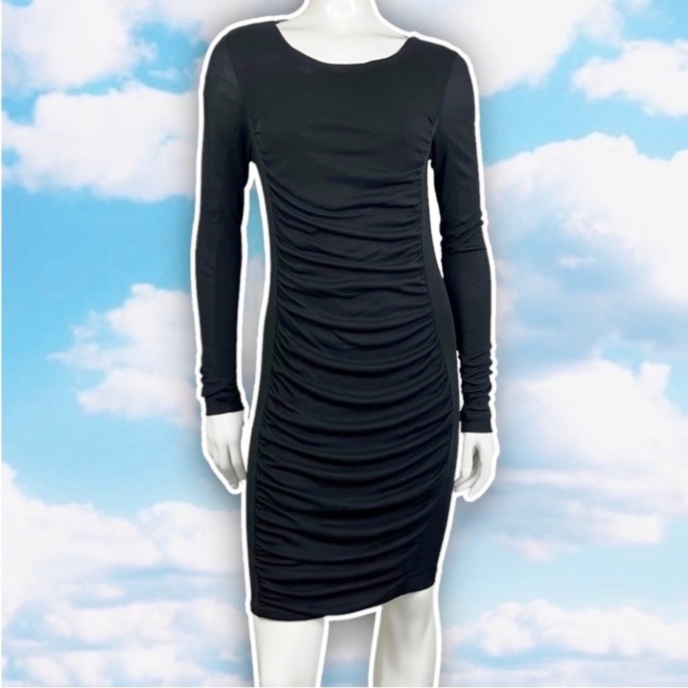 💙 COS Long Sleeve Slinky Ruched Mini Bodycon Dress Sexy Date Wedding LBD Small